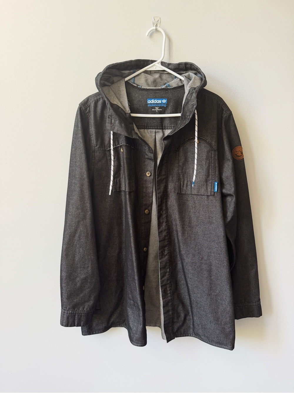 ADIDAS Skateboarding Gray Denim Hoodie jacket RARE Japan release sizeL Like new